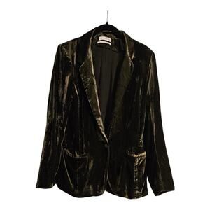 Urban Outfitters Velvet Blazer Jacket Womens LG Single Button Dark Green DEFECT